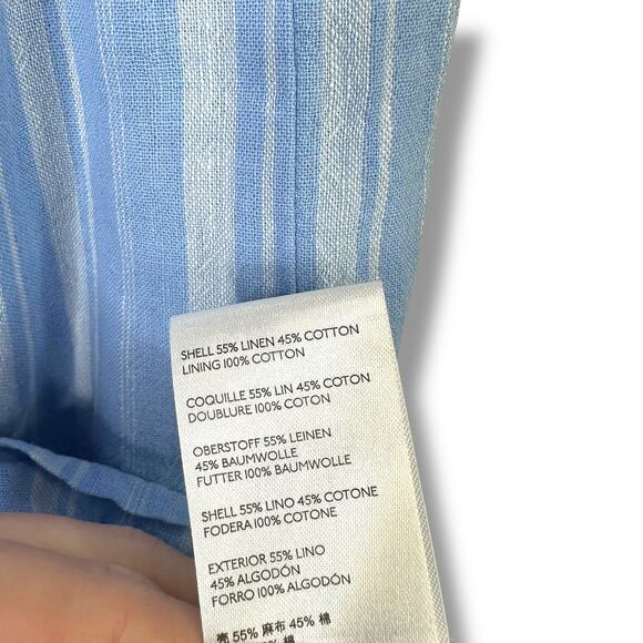 By Anthropologie Cape May Blue Stripe Boat Neck Bow-Tie Back Linen Mini Dress - Picture 10 of 10